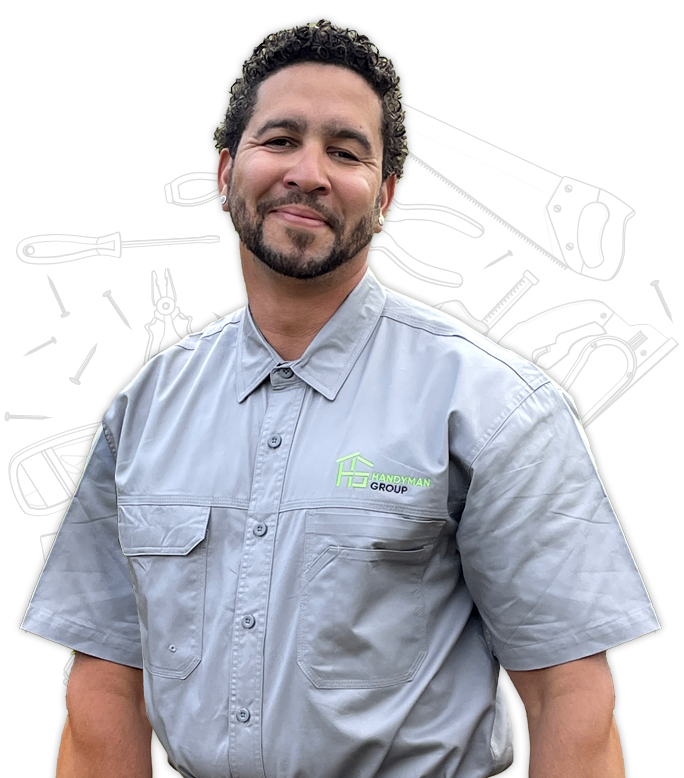 Handyman with tools in background